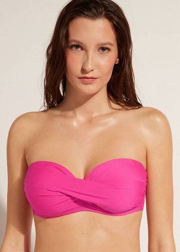 Tops De Biquíni Calzedonia Acolchoado Bandeau Indonesia Eco cobey Feminino Rosa | PT2391DN