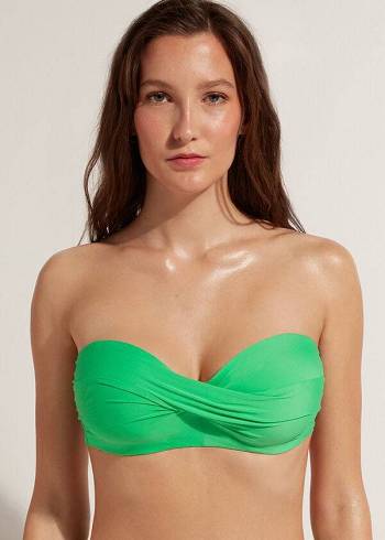 Tops De Biquíni Calzedonia Acolchoado Bandeau Indonesia Eco cobey Feminino Verdes | PT2392SO