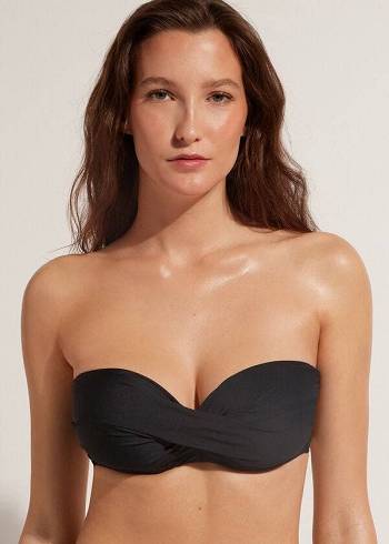 Tops De Biquíni Calzedonia Acolchoado Bandeau Indonesia Eco cobey Feminino Pretas | PT2393AP