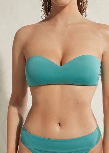 Tops De Biquíni Calzedonia Acolchoado Bandeau Indonesia Eco Feminino Turquesa | PT2398YU