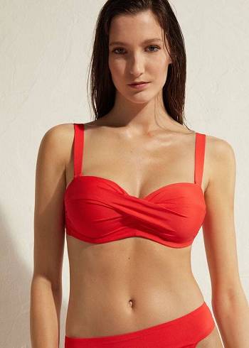 Tops De Biquíni Calzedonia Acolchoado Bandeau Indonesia Feminino Vermelhas | PT2400RW