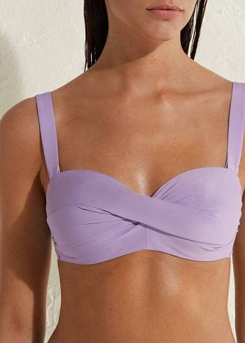 Tops De Biquíni Calzedonia Acolchoado Bandeau Indonesia Feminino Roxo | PT2401EX