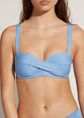 Tops De Biquíni Calzedonia Acolchoado Bandeau Indonesia Feminino Azuis | PT2402WY