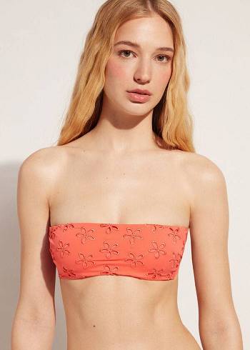 Tops De Biquíni Calzedonia Acolchoado Bandeau Corfù Feminino Coral Laranja | PT2406BC