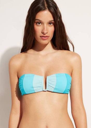 Tops De Biquíni Calzedonia Acolchoado Bandeau Azzorre Feminino Turquesa | PT2407VD