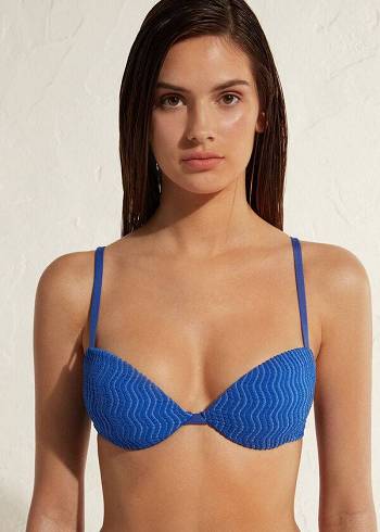 Tops De Biquíni Calzedonia Acolchoado Push-Up Mykonos Feminino Azuis | PT2322RW