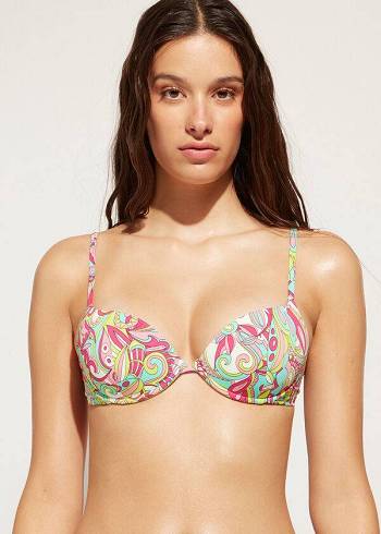 Tops De Biquíni Calzedonia Acolchoado Push-Up Londra Feminino Multicoloridas | PT2330CE