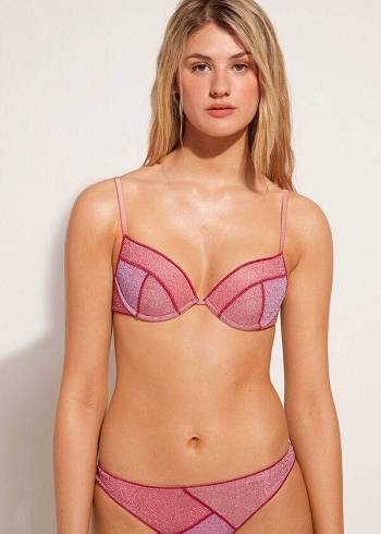 Tops De Biquíni Calzedonia Acolchoado Push-up Lisbona Feminino Rosa | PT2331XF