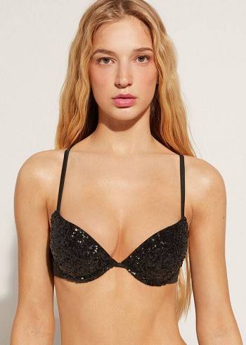 Tops De Biquíni Calzedonia Acolchoado Push-Up Cannes rosa Feminino Pretas | PT2348RW