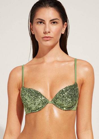 Tops De Biquíni Calzedonia Acolchoado Push-Up Cannes rosa Feminino Verdes | PT2349EX