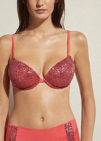 Tops De Biquíni Calzedonia Acolchoado Push-Up Cannes Feminino Rosa | PT2353NB