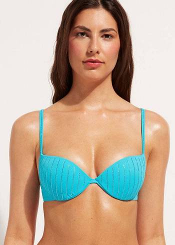 Tops De Biquíni Calzedonia Acolchoado Push Up Shanghai Feminino Turquesa | PT2357XF