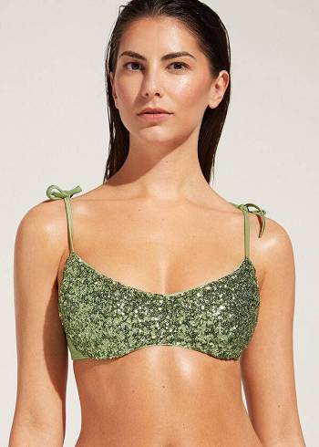 Tops De Biquíni Calzedonia Acolchoado Tank-Estilo Cannes rosa Feminino Verdes | PT2304LH