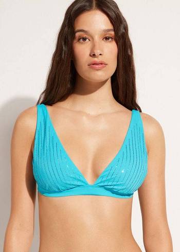 Tops De Biquíni Calzedonia Acolchoado Triangle Shanghai Feminino Turquesa | PT2255CE