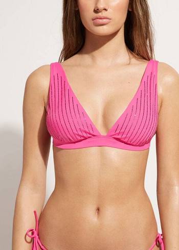 Tops De Biquíni Calzedonia Acolchoado Triangle Shanghai Feminino Rosa | PT2256VD