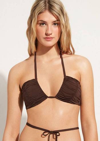 Tops De Biquíni Calzedonia Drawstring Bandeau Islamorada Feminino Cafes Marrom | PT2479EX