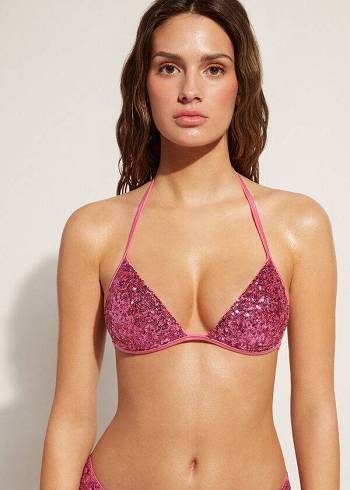 Tops De Biquíni Calzedonia Graduated Acolchoado Triangle Cannes Feminino Rosa | PT2457NB