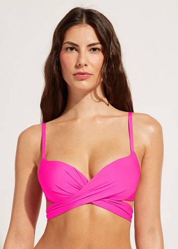 Tops De Biquíni Calzedonia Graduated Acolchoado Push Up Indonesia Feminino Rosa | PT2469DN