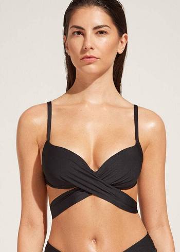 Tops De Biquíni Calzedonia Graduated Acolchoado Push Up Indonesia Feminino Pretas | PT2471AP