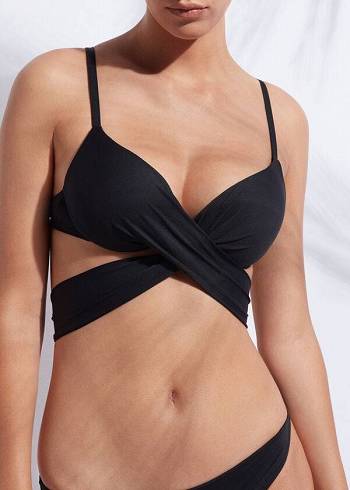 Tops De Biquíni Calzedonia Indonesia Push Up Criss-Cross Straps Feminino Pretas | PT2417DN