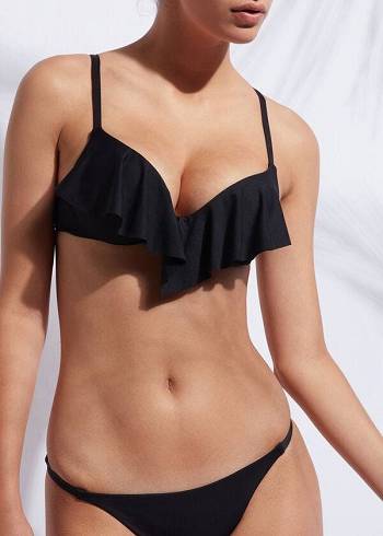 Tops De Biquíni Calzedonia Indonesia Ultra Push Up Ruffle Feminino Pretas | PT2415GL