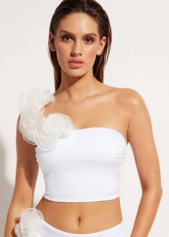 Tops De Biquíni Calzedonia One-Shoulder Bandeau Bora Bora Feminino Branco | PT2409XF