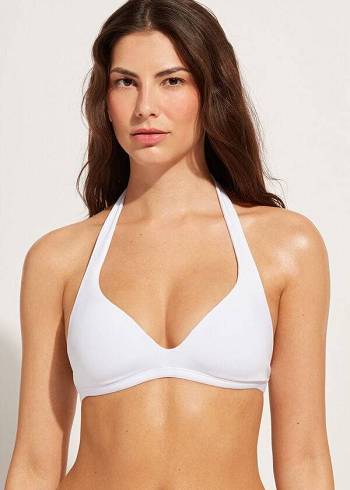 Tops De Biquíni Calzedonia Soft Acolchoado Triangle Indonesia Feminino Branco | PT2224JJ