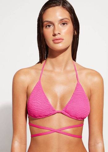 Tops De Biquíni Calzedonia Triangle Chinelos String Miami Feminino Rosa | PT2171HK