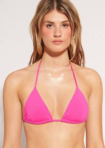 Tops De Biquíni Calzedonia Triangle String Indonesia Eco rosa Feminino Rosa | PT2147KI