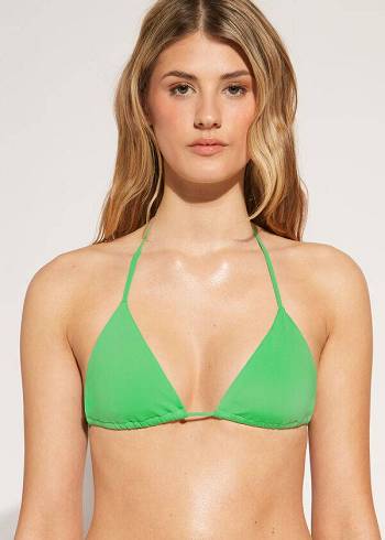 Tops De Biquíni Calzedonia Triangle String Indonesia Eco rosa Feminino Verdes | PT2148LH