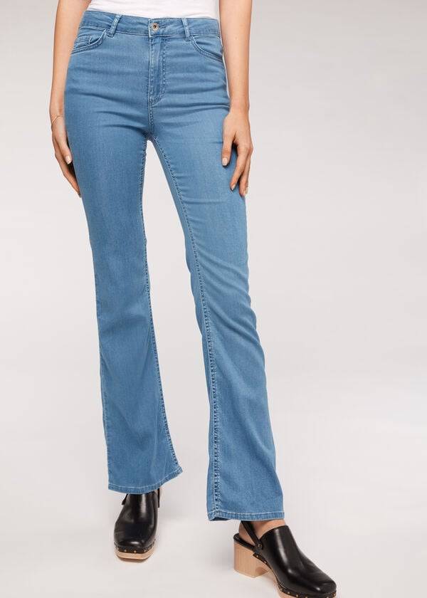 Calça Jeans Calzedonia Eco Light Flared Denim Feminino Azuis | PT1615YU