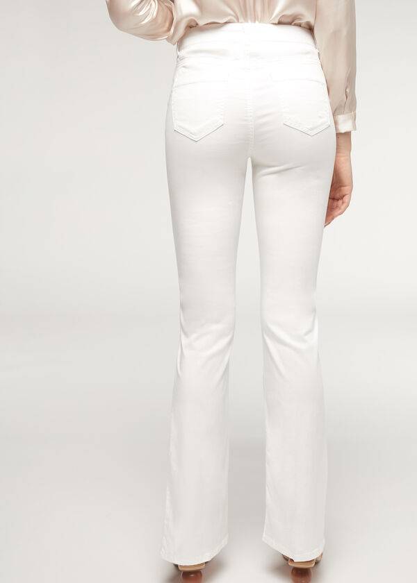 Calça Jeans Calzedonia Eco Light Flared Denim Feminino Branco | PT1617IS