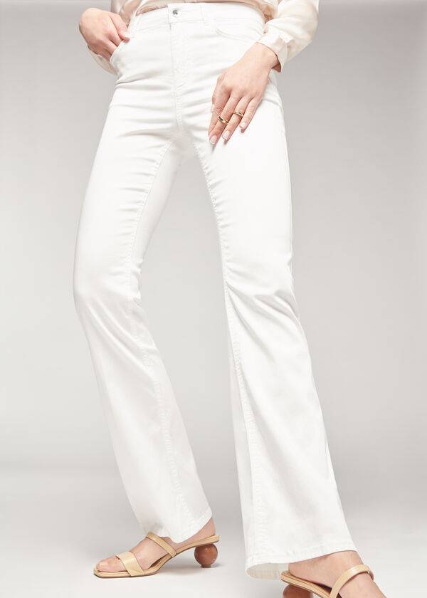 Calça Jeans Calzedonia Eco Light Flared Denim Feminino Branco | PT1617IS