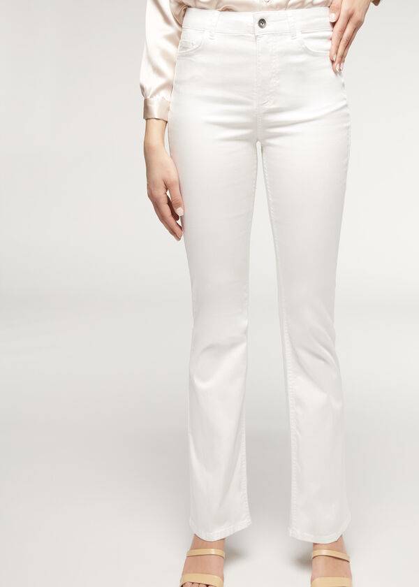 Calça Jeans Calzedonia Eco Light Flared Denim Feminino Branco | PT1617IS