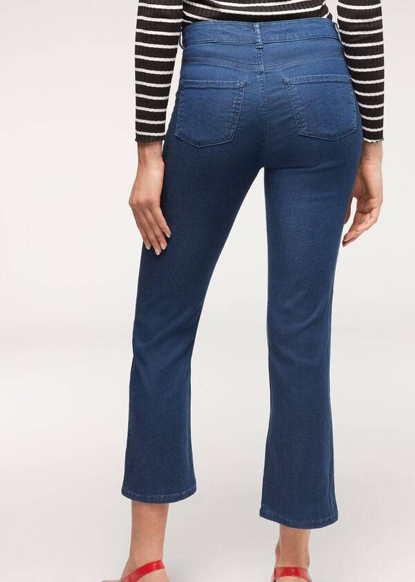 Calça Jeans Calzedonia Eco Light Flared Cropped Denim Feminino Azul Marinho | PT1618OR