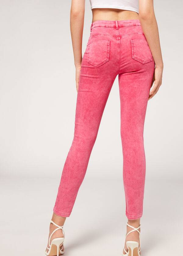 Calça Jeans Calzedonia Faded Magro Push-Up Feminino Rosa | PT1602LH