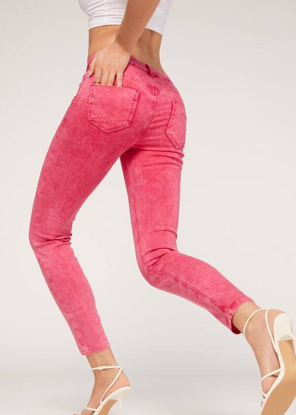 Calça Jeans Calzedonia Faded Magro Push-Up Feminino Rosa | PT1602LH