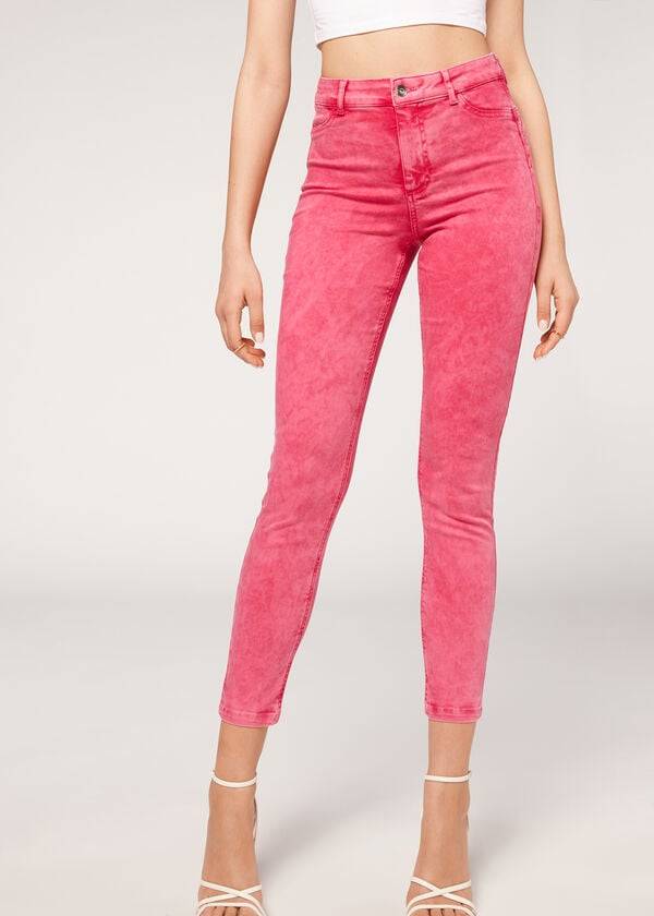 Calça Jeans Calzedonia Faded Magro Push-Up Feminino Rosa | PT1602LH