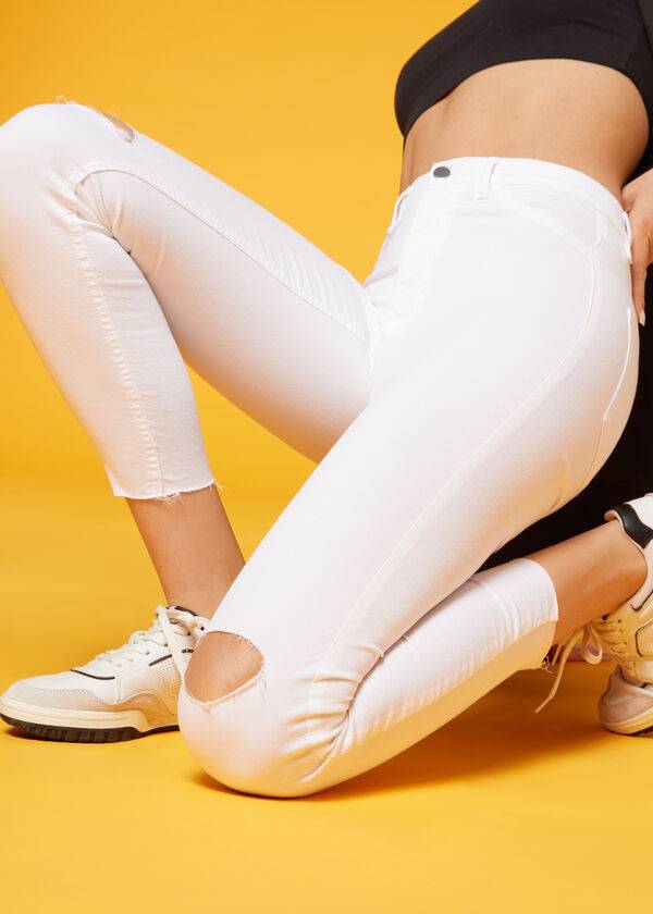 Calça Jeans Calzedonia High-Cintura Magro Feminino Branco | PT1589YU