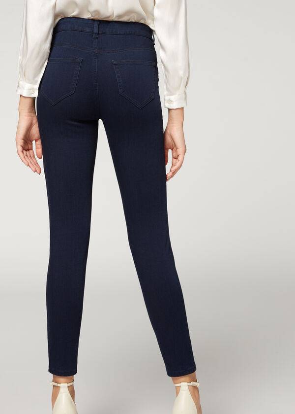 Calça Jeans Calzedonia Soft Touch Thermal Magro Feminino Azul Marinho | PT1580VD