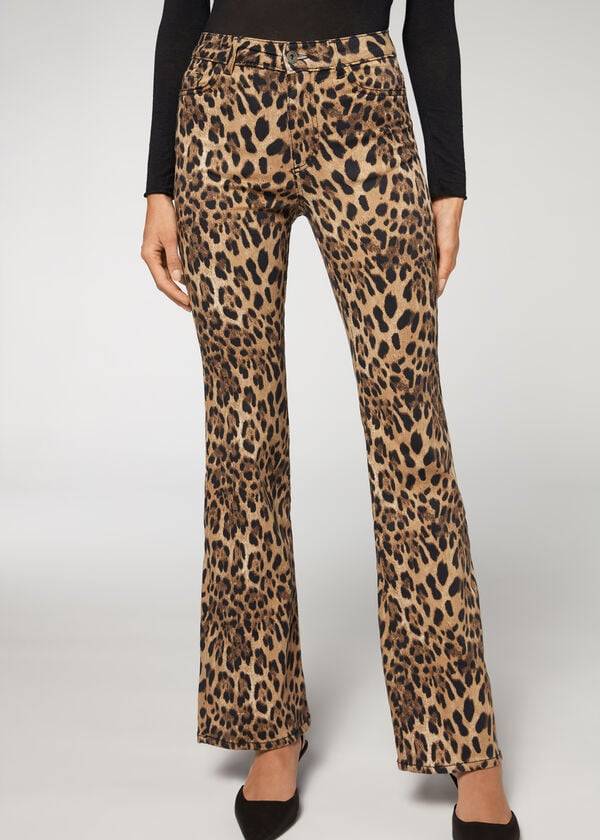 Calças Calzedonia Animal Print Flared Feminino Marrom | PT1478NB