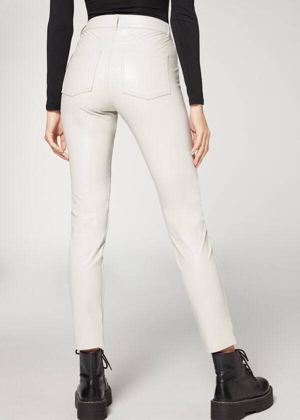 Calças Calzedonia Coated Thermal Magro Ciclismo Feminino Branco | PT1468GL