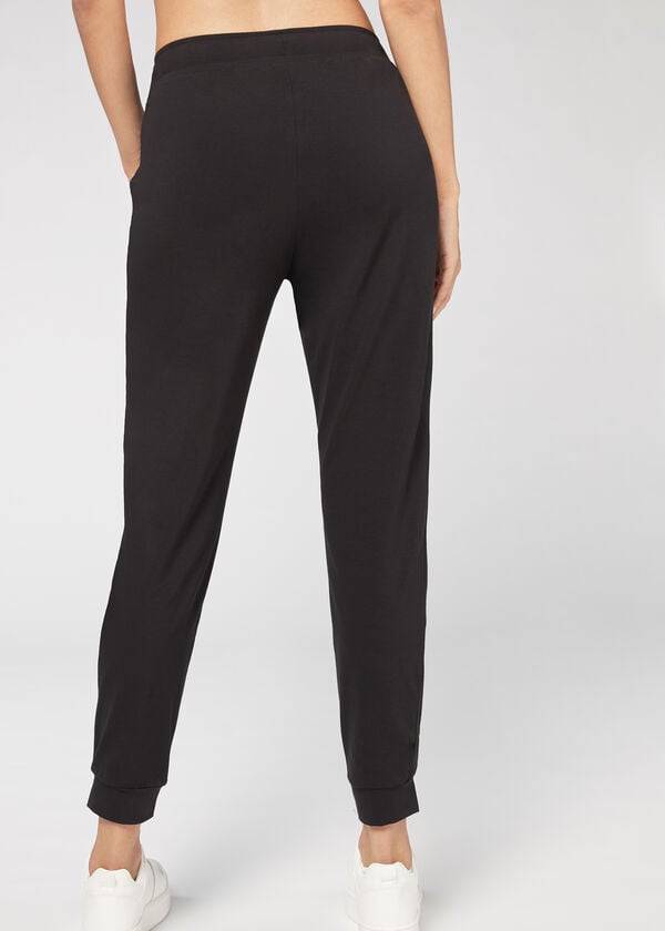 Calças Calzedonia Jogger in Ultra Light Supima Algodão Feminino Pretas | PT1457RW