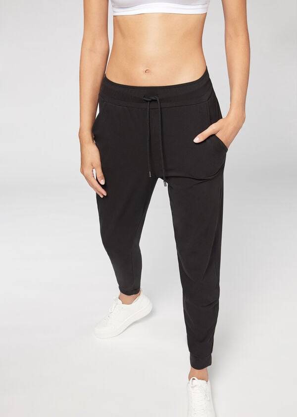 Calças Calzedonia Jogger in Ultra Light Supima Algodão Feminino Pretas | PT1457RW