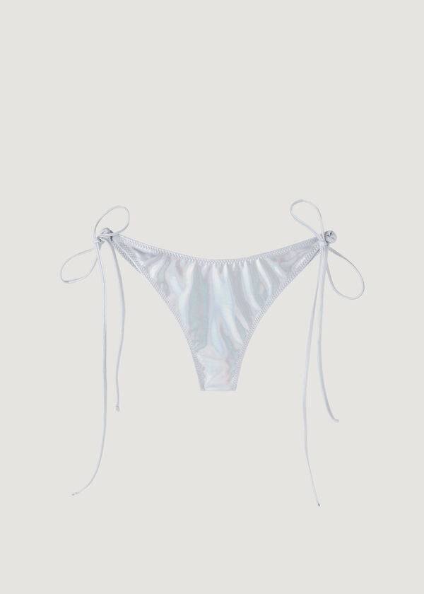 Calças De Biquíni Calzedonia Brazilian Side Tie Daytona Feminino Prateadas | PT2869QZ