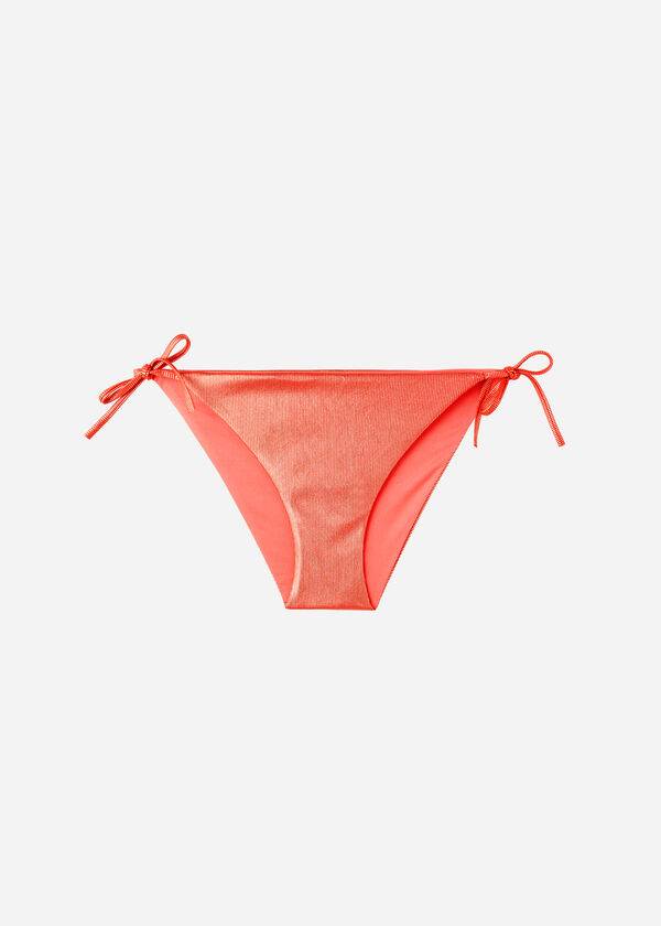 Calças De Biquíni Calzedonia Coated-Effect String Antigua Feminino Coral Laranja | PT2825MA