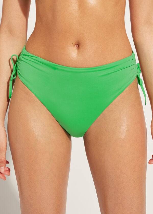 Calças De Biquíni Calzedonia High-Cintura Drawstring Indonesia Feminino Verdes | PT2735LH