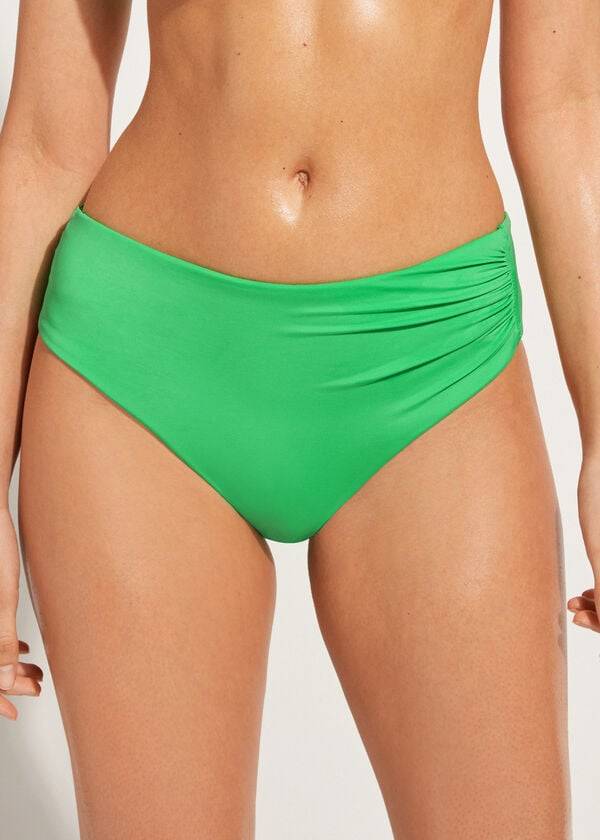 Calças De Biquíni Calzedonia High Cintura Indonesia Eco Feminino Verdes | PT2761LH