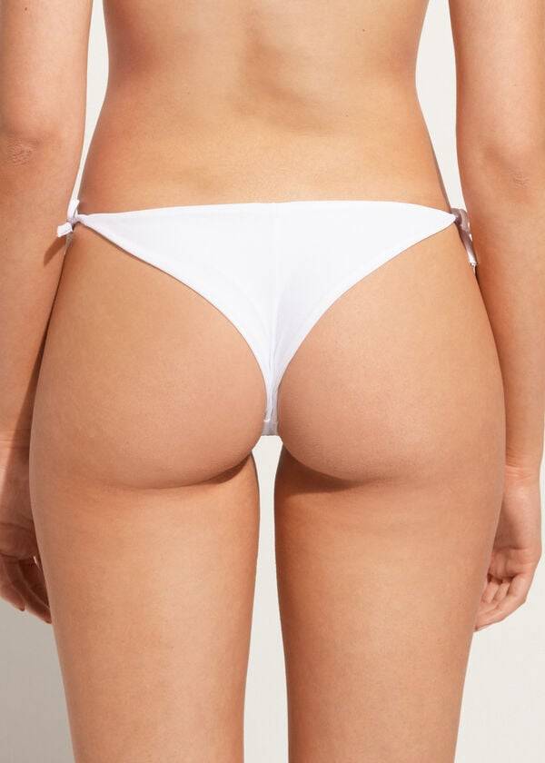 Calças De Biquíni Calzedonia Rhinestone Brazilian String Shanghai Feminino Branco | PT2672AP