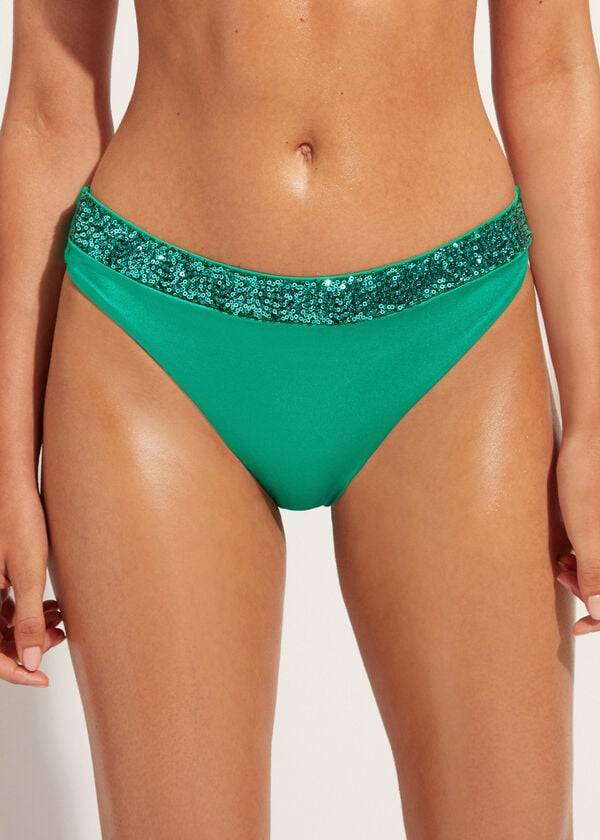 Calças De Biquíni Calzedonia Sequined Cannes Feminino Verdes | PT2655WY